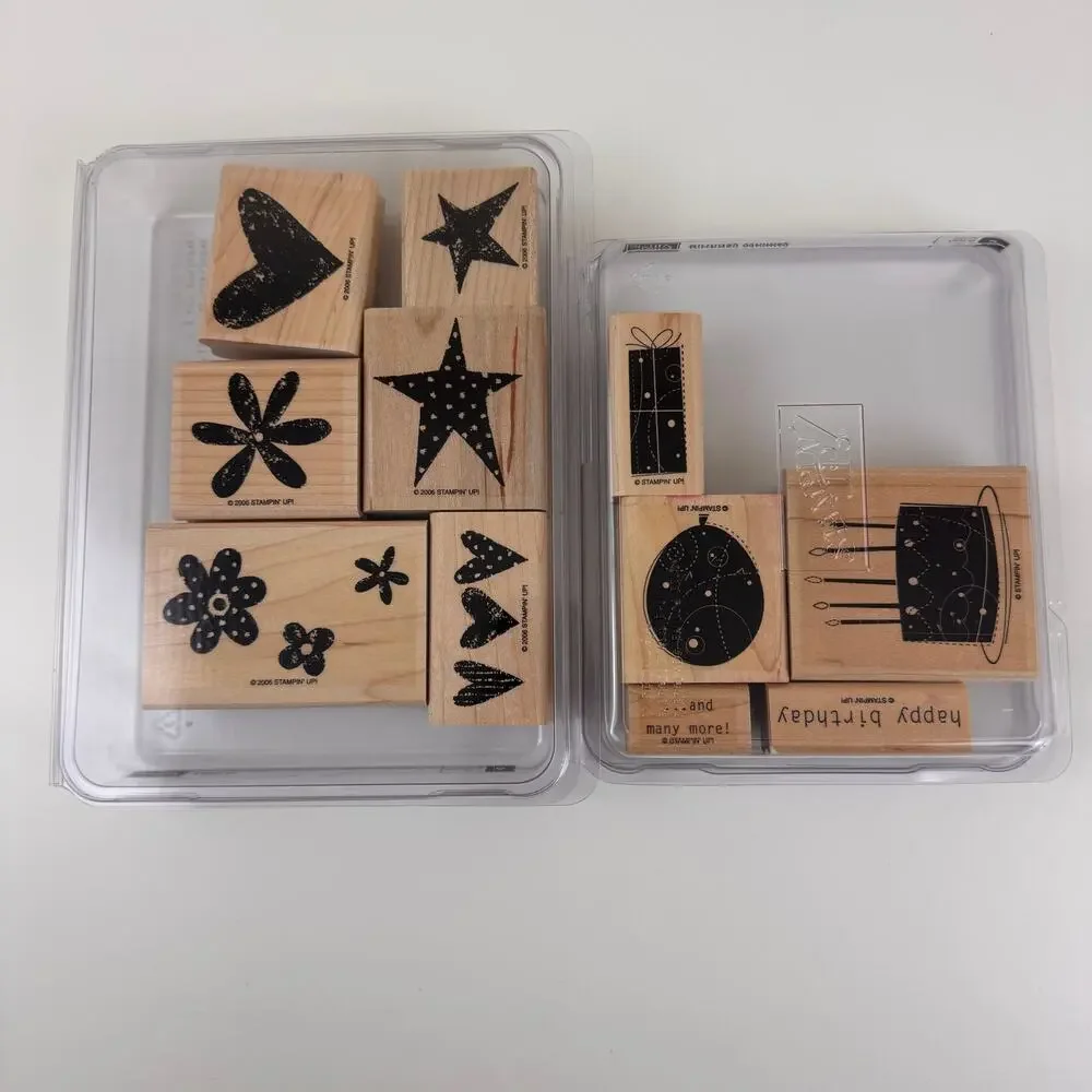 Lot Of Rubber Wooden Stamp Stampin Up Clean Hearts Stars Birthday Lots of Pics